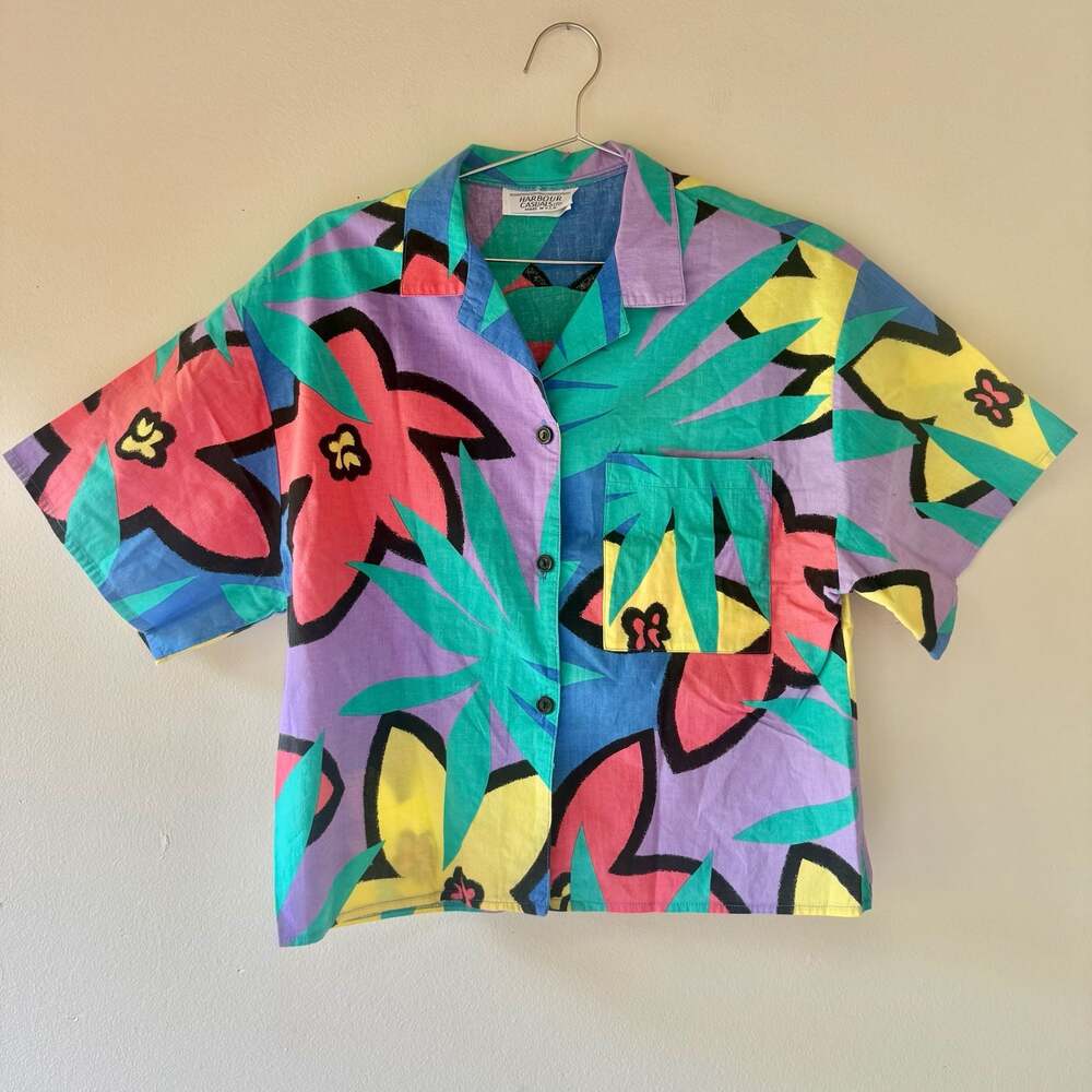 Vintage Cotton Short Sleeve Colorful Button-Up Hawaiian Shirt